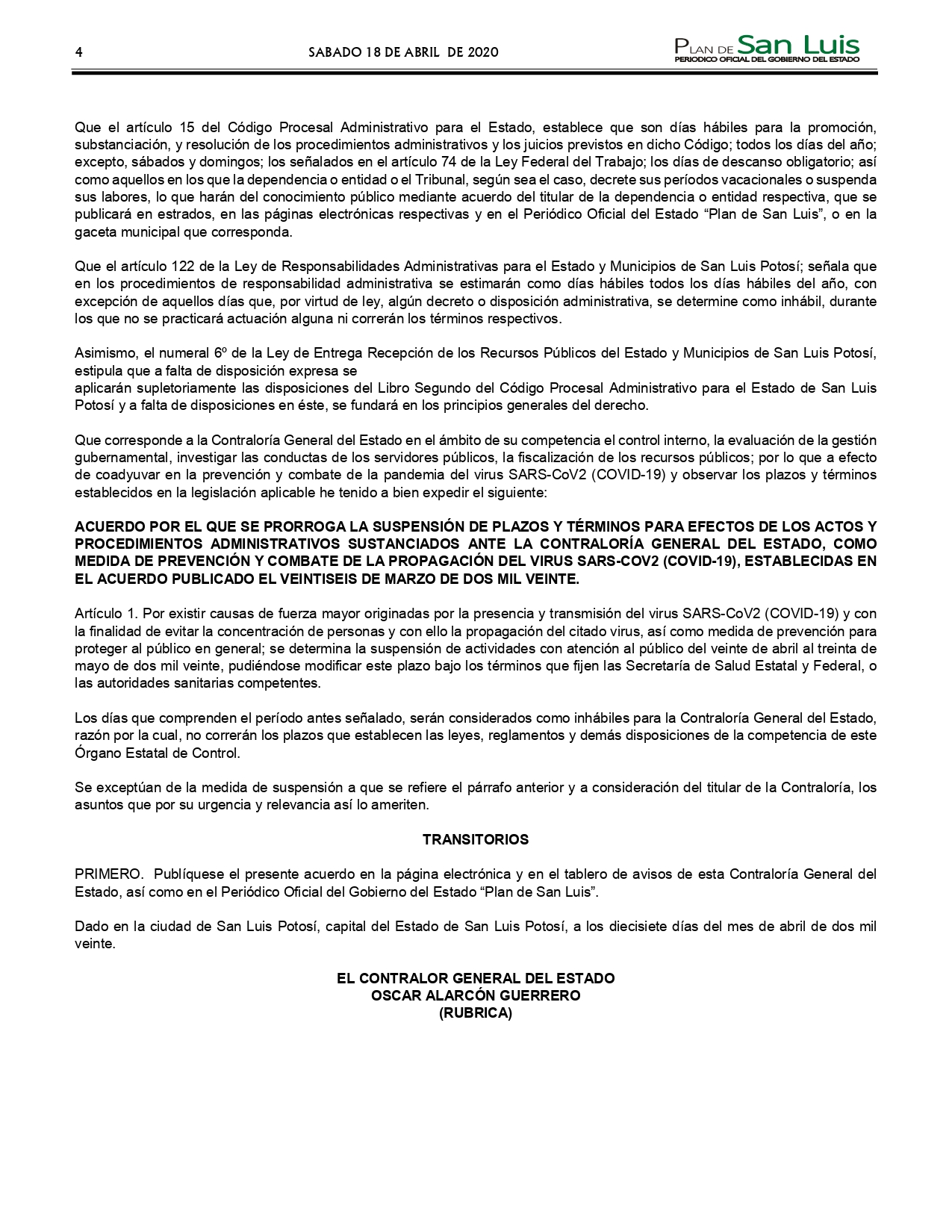 SLP ACUERDO DE PROROGA SUSPENSION DEBIDO AL COVID 19 CONTRALORIA GRAL. DEL EDO (18-ABR-2020).pdf (1)_pages-to-jpg-0004.jpg