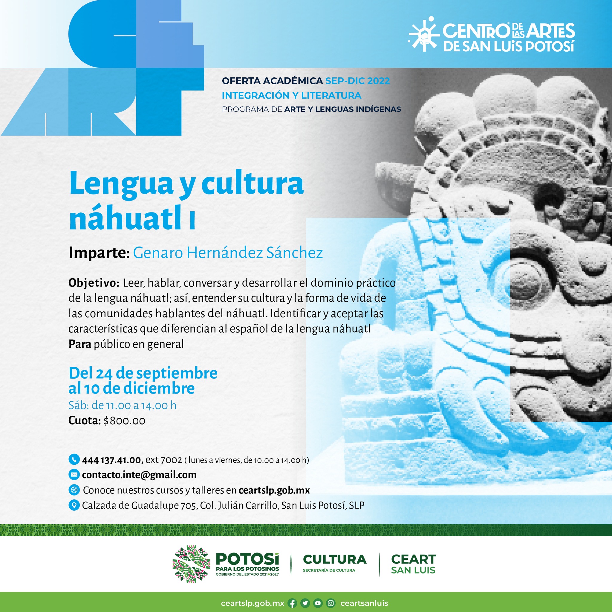 CENTRO DE LAS ARTES OFRECERÁ CURSOS DE LENGUA NÁHUATL NARRATIVAS E HISTORIA DEL ARTE